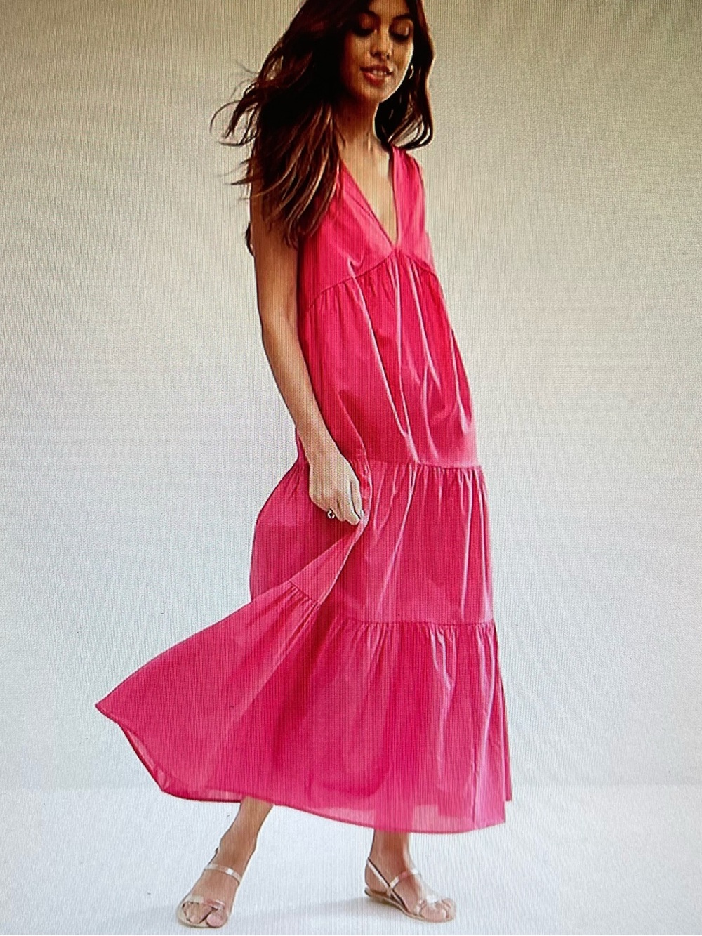 ASOS Hot Pink V-Neck Tiered Maxi Dress